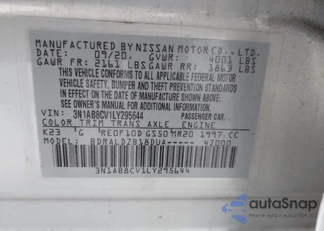 2020 Nissan Sentra Sv Xtronic Cvt from USA, damaged, VIN 3N1AB8CV1LY295644